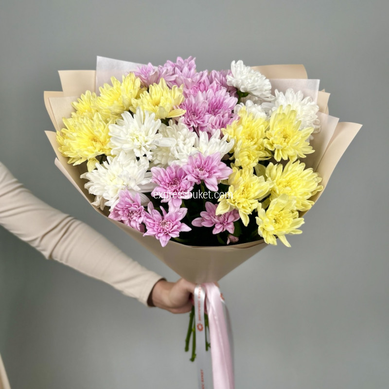 Букет из 7 разноцветных хризантем